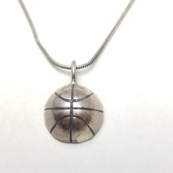 Vintage Sterling Silver Basketball Charm Pendant Necklace, Snake Chain, Italy - Picture 1 of 9